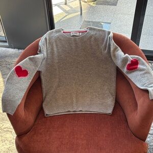 Grey Heart Elbow-Patch Sweater with Red Hearts - Women